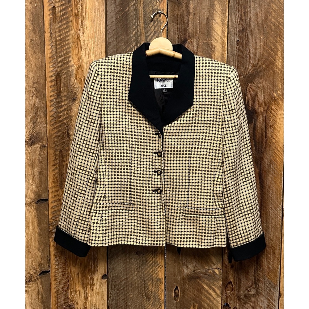 Kasper ASL Wool Blazer Women 6 Vintage Houndstooth Check Preppy Classic Academia